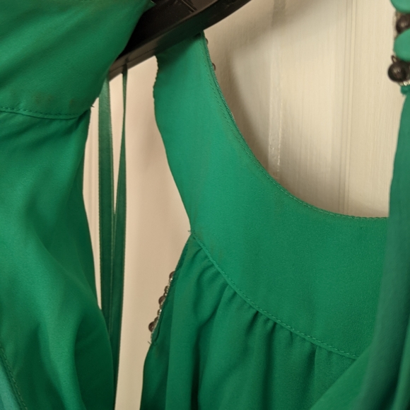 BCBG Turquoise Green Pleated Halter Maxi Dress - Picture 10 of 11
